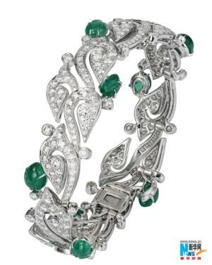 Cartier, Carved Emerald and Diamond Bracelet...