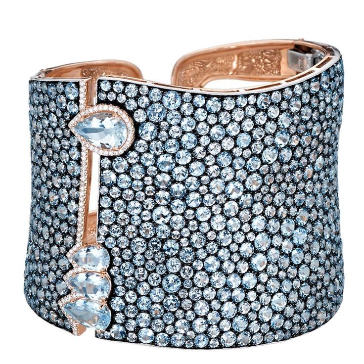 Stunning Blue Topaz Aquamarine Silver Gold Cuff Bracelet | 1stdibs.com