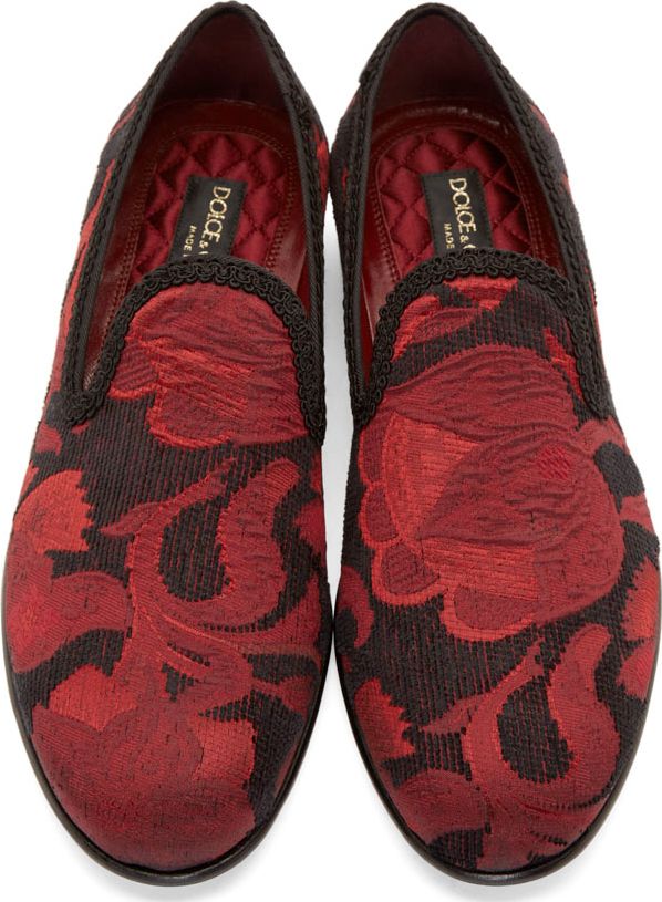 Dolce & Gabbana - Black & Red Brocade Slip-On Loafers
