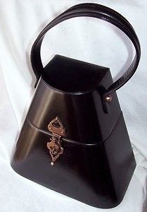 1920s MILGRIM Black Leather Box Purse Handbag...