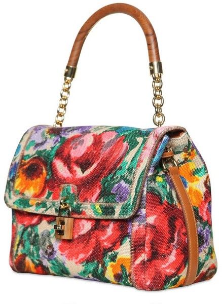 Dolce & Gabbana Multicolor Printed Linen Dolce Bag Top Handle