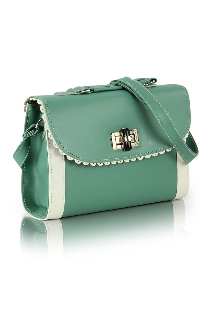Handbag - Romantic Gestures Vintage Scallop Lace Trim Mint Green Handbag