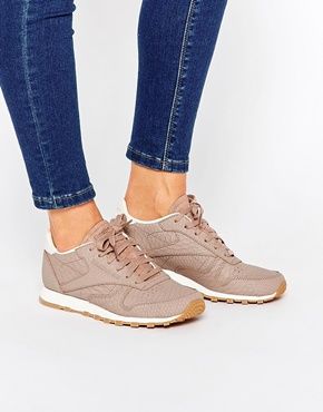 Reebok Taupe Classic Leather Sneaker With Snake Texture