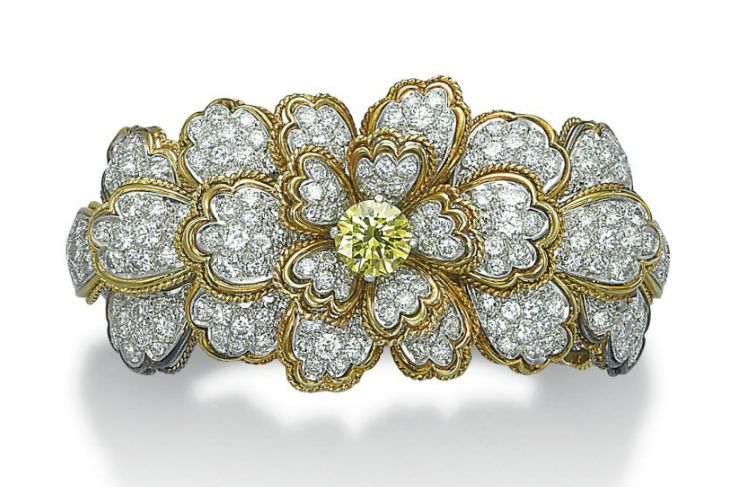 A DIAMOND BRACELET, BY JEAN SCHLUMBERGER FOR TIFFANY & CO. Centering upon a yell...