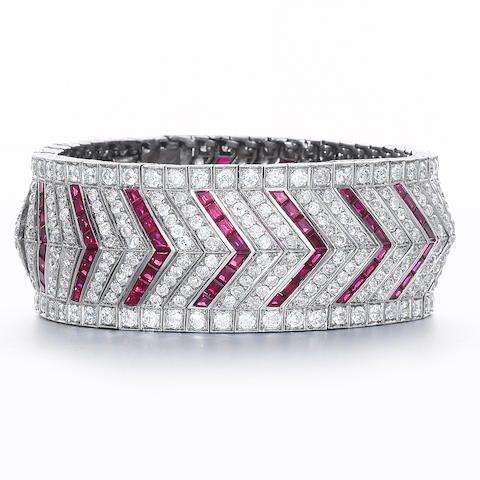 An art deco ruby and diamond bracelet, by Vever,...