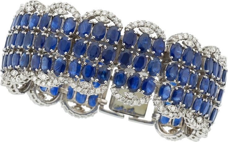 Blue Sapphire, Diamond, White Gold Bracelet....