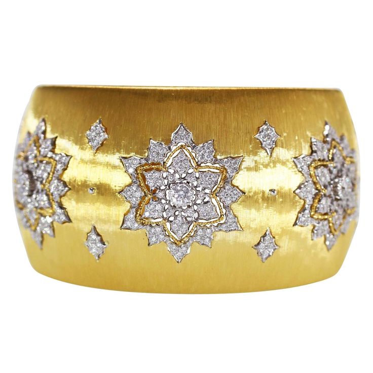Buccellati Diamond Gold Wide Cuff Bracelet | 1stdibs.com...