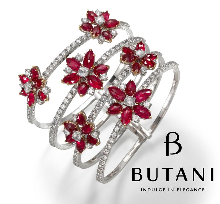 Butani signature spring bangle decorated with deep rich red ruby flowers careful...