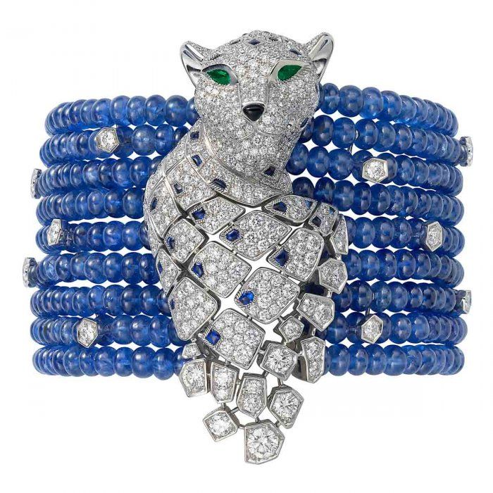 Cartier - Bracelet mutlrangs - Panthère - Platine, Diamants, Saphirs, Perles de...