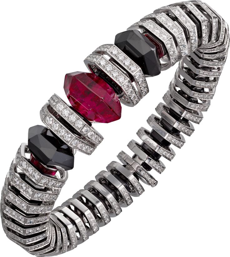 CARTIER. Bracelet – or gris, une rubellite hexagonale de 22,99 carats, onyx, d...