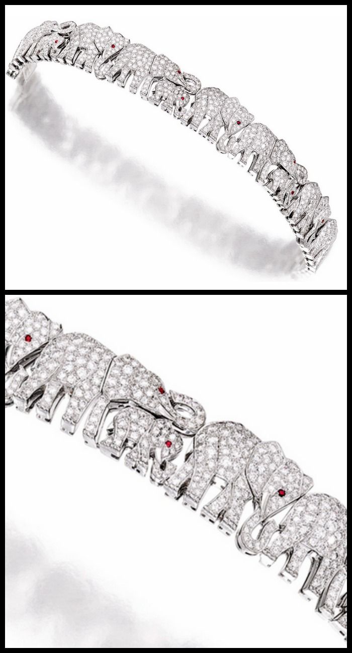 Diamond and Ruby 'Elephant' Bracelet, Cartier: Composed of a line of ele...