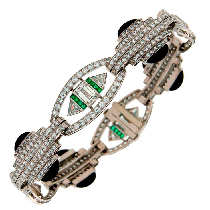 Diamond Emerald Black Onyx & Platinum Bracelet