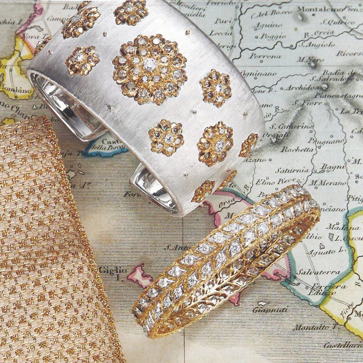 La Dolce Vita: two #Buccellati bracelets in white and yellow gold with diamonds ...