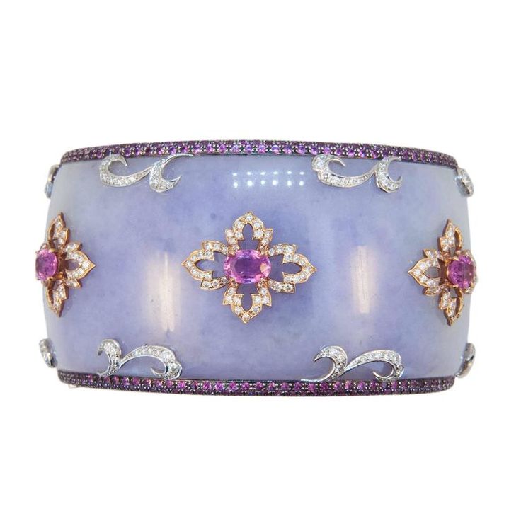 Laura Munder Lavender Jade Grenadill Wood Pink Sapphire Diamond Bangle Bracelet...