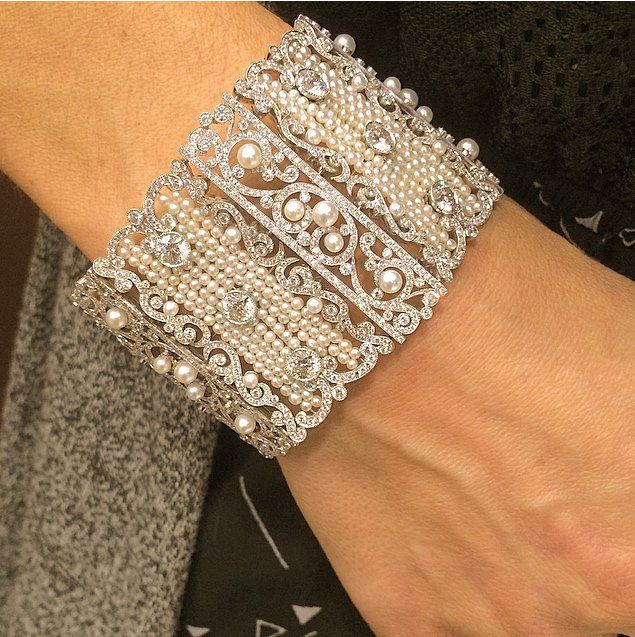 London Collection's platinum diamond and pearl bracelet.