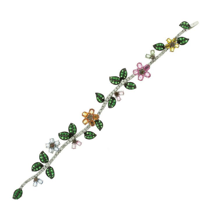 Multi-Colored Sapphire, Diamond and Colored Stone Floral Bracelet | From a uniqu...