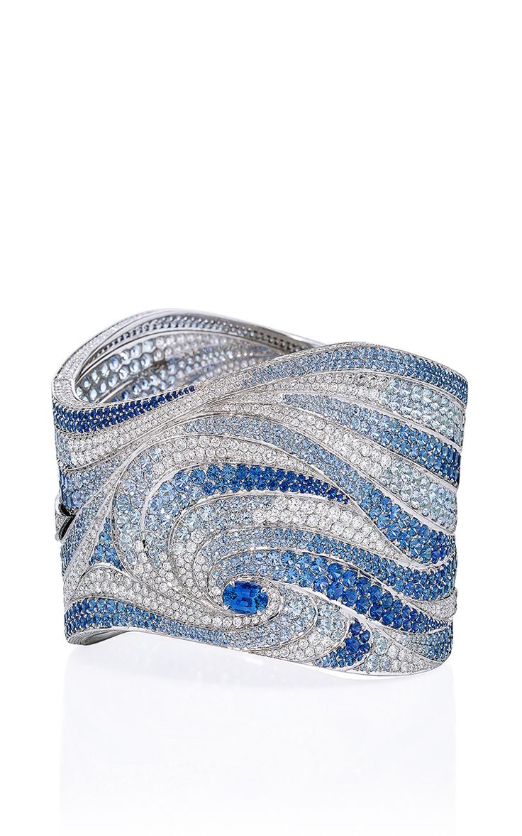 Mussulo Diamod And Blue Sapphire Bangle by VANLELES for Preorder on Moda Operand...
