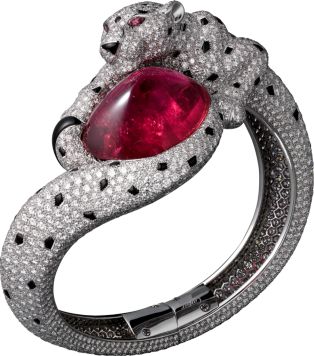 Panthère de Cartier High Jewelry bracelet Platinum, rubellite, pink sapphires, ...