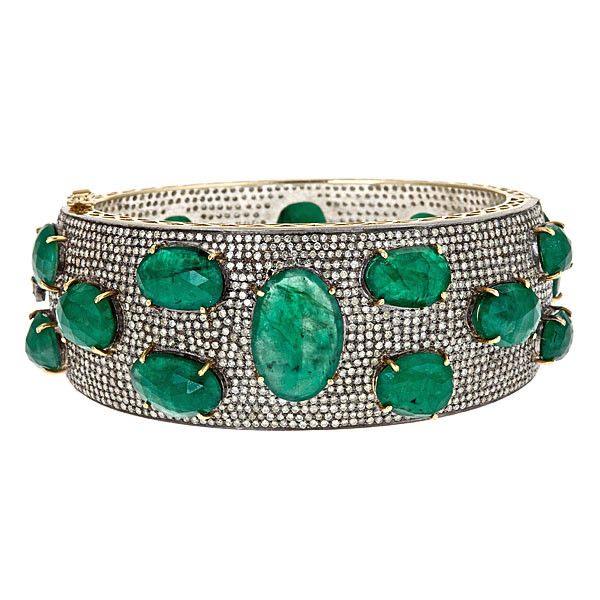 STEPPING STONE BANGLE ~ Set with faceted emeralds and pavé diamonds...