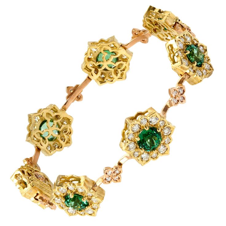 Tourmaline Diamond Gold Bracelet | From a unique collection of vintage more brac...