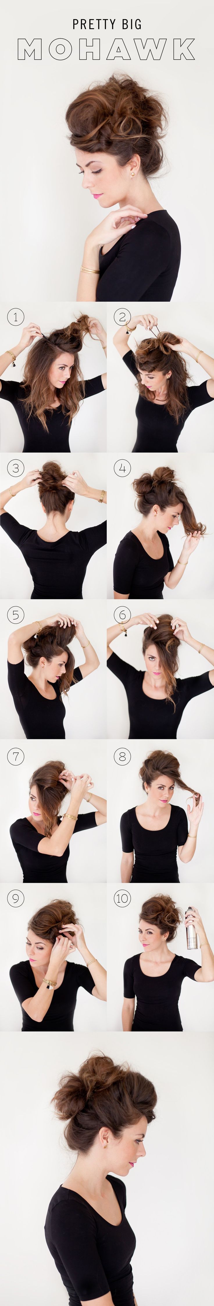Pretty Big Mohawk Tutorial | 5 Messy Updos for Long Hair, check it out at makeup...