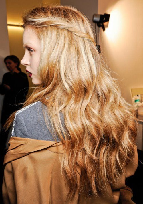 Beautiful pulled-back hair with loose waves #BestNightEver...