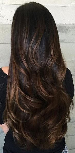 brunette hair color with caramel ribbons. Really long wavely hair....