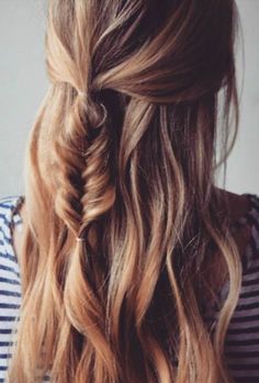 Coachella hairdo inspiration. We adore this cute, feminine fish tail braid. Half...