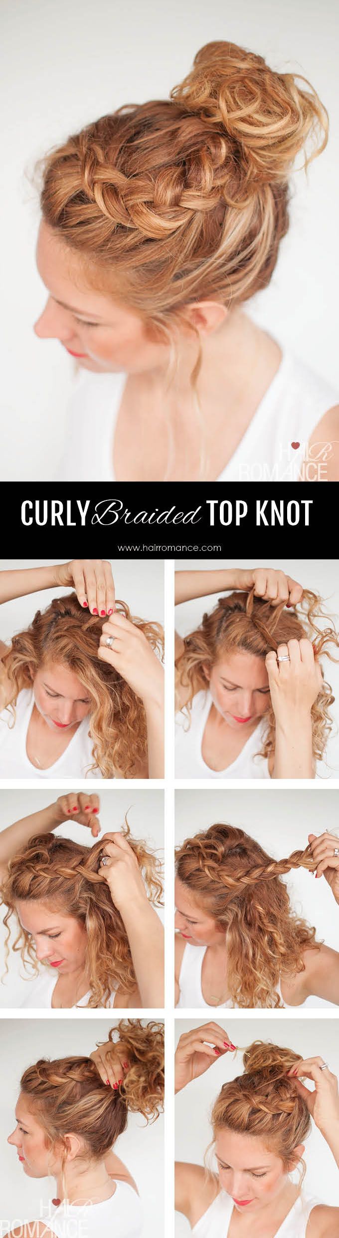 Everyday curly hairstyles – Curly Braided Top Knot Hairstyle Tutorial...