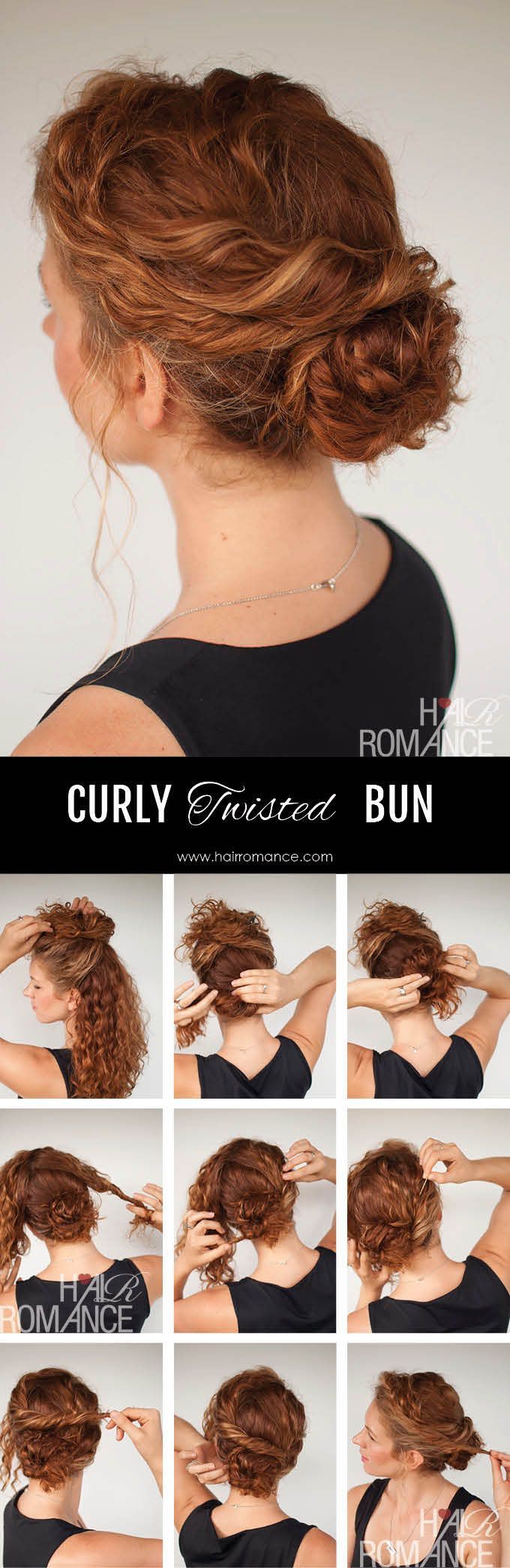 Hair Romance - Curly hair tutorial - Twisted bun hairstyle - click through for f...