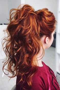 Long hair with waves. Redheads. High pony tail. Perfect updo. Want to copy.