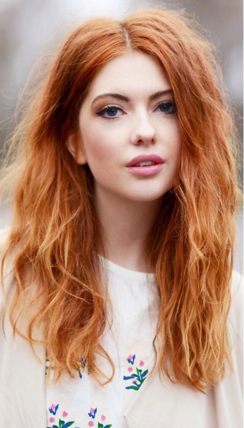 Long redhead. Gorgeous red hair inspiration. Long wavy hair. White blouse with l...