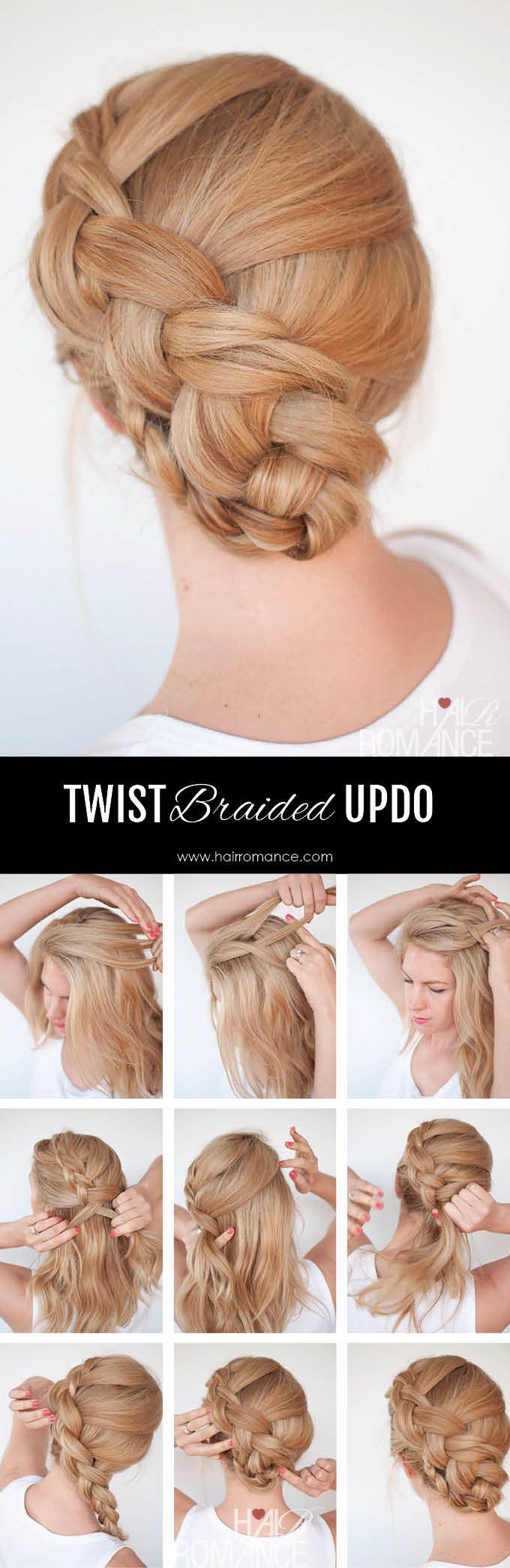New braid hairstyle tutorial – the twist braid updo. Step by step hairdo tutor...