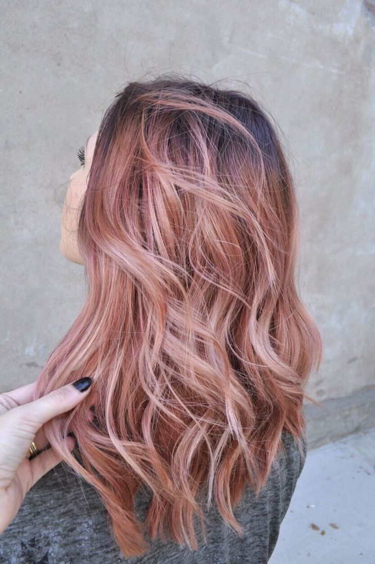 Pink rose gold hair. Waves haircut....