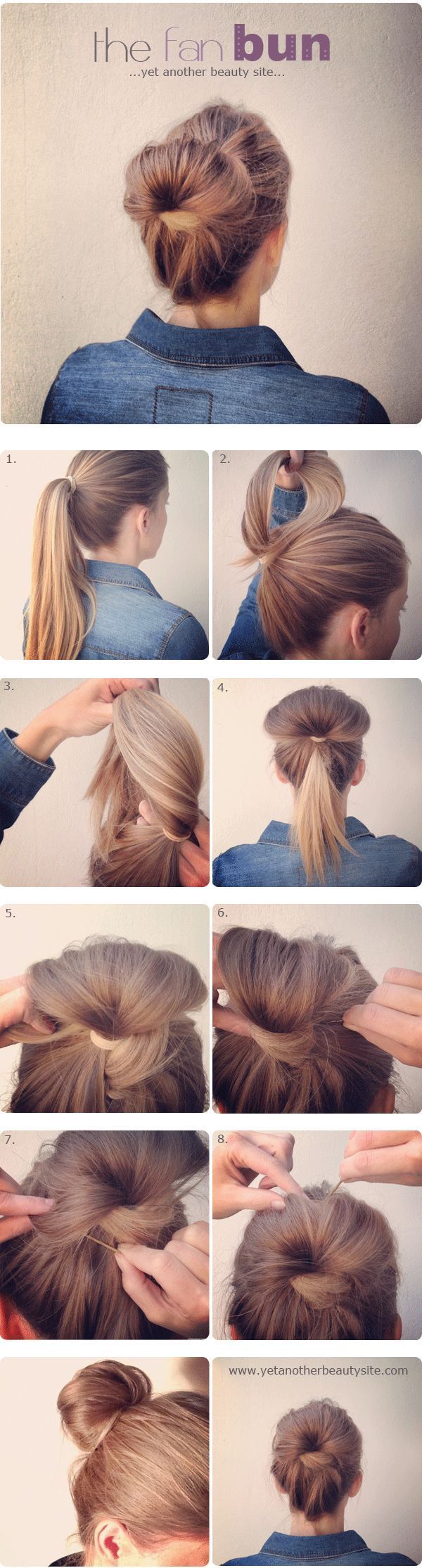 quick easy up-do for everyday activities. The fan bun tutorial step by step. Dif...