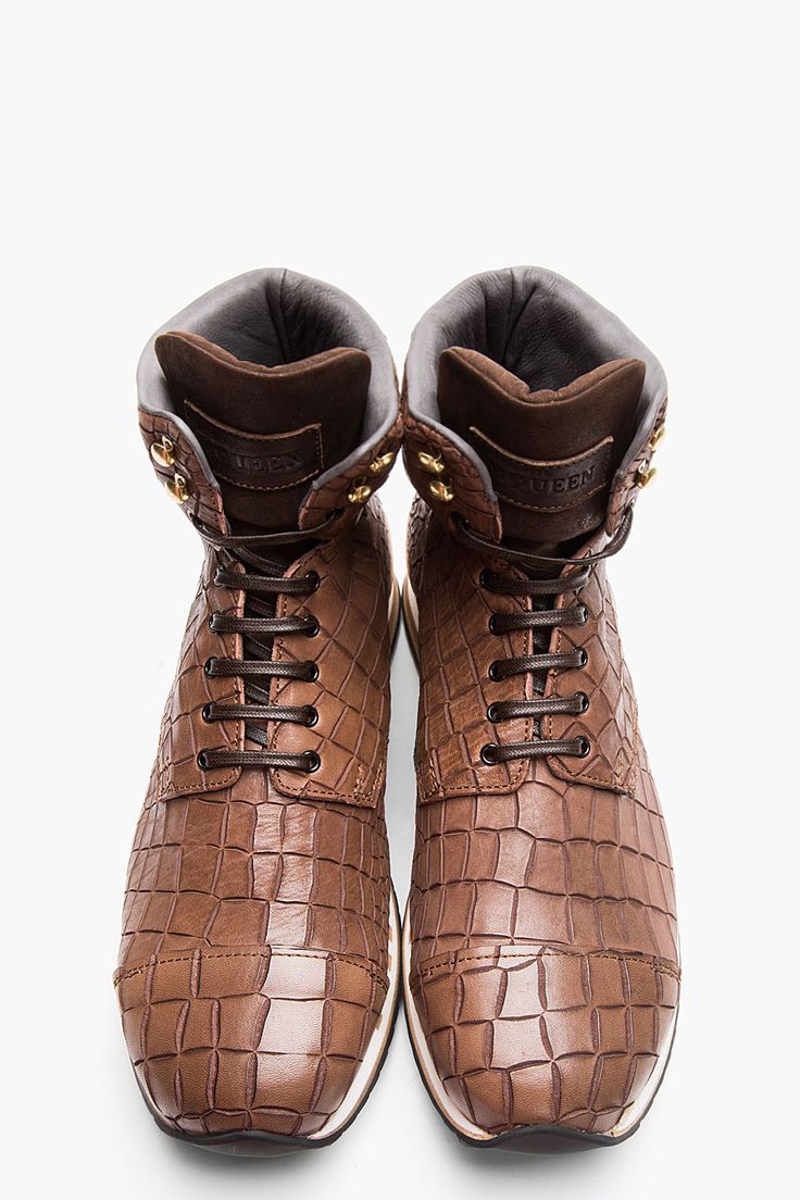 ALEXANDER MCQUEEN Brown Croc-Embossed Leather High-Top Sneakers