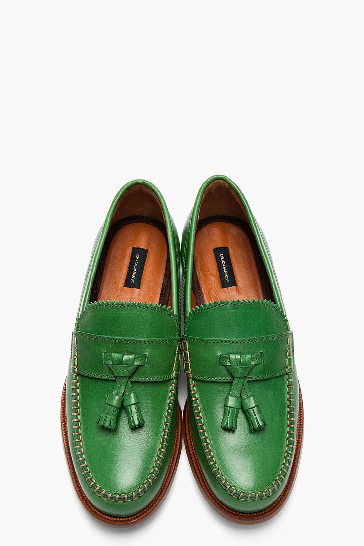 Dsquared² Green Green Leather Classic College Tassled Penny Loafers