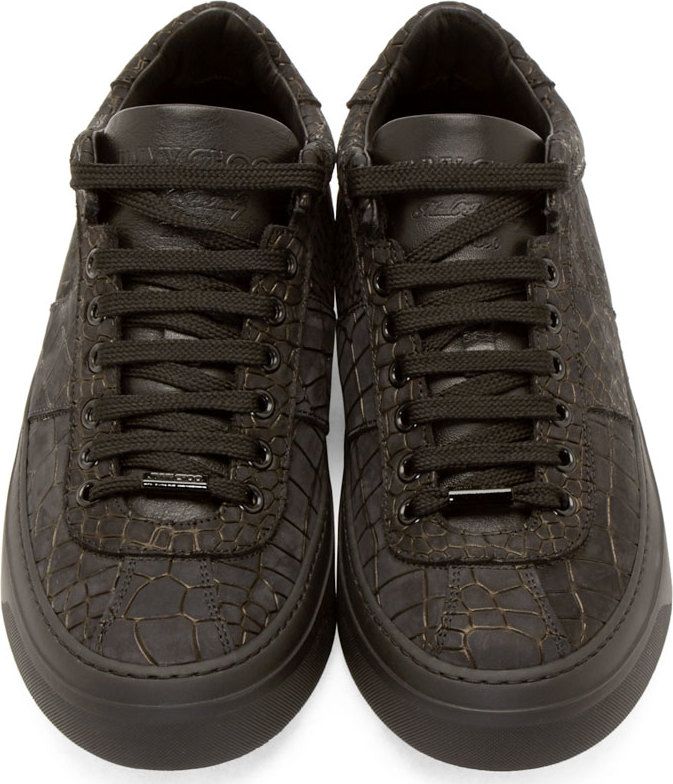 Jimmy Choo Black Croc-Embossed Portman Sneakers...