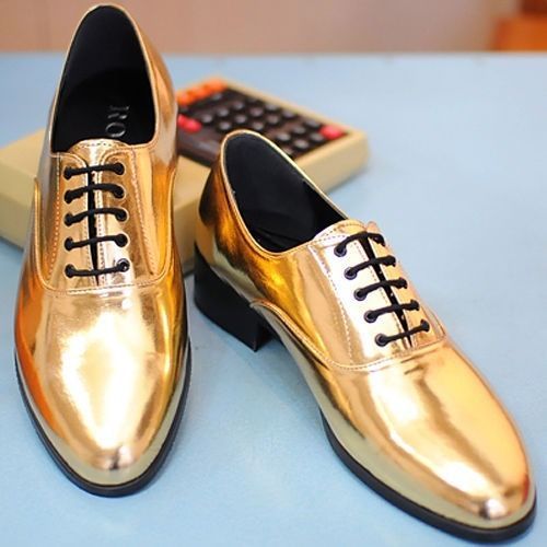 New Mens Fashion Casual Dress Glitter Gold Color Point Shoes Party Look...