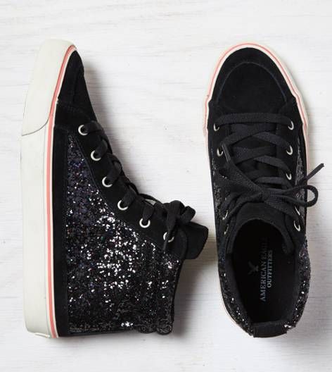 Black Glittery Hi-Top Sneaker