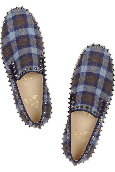 CHRISTIAN LOUBOUTIN Pik Boat studded plaid flannel sneakers