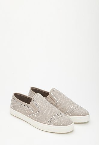 Studded Faux Suede Slip-Ons