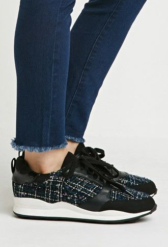 Tweed Faux Leather-Trimmed Sneakers