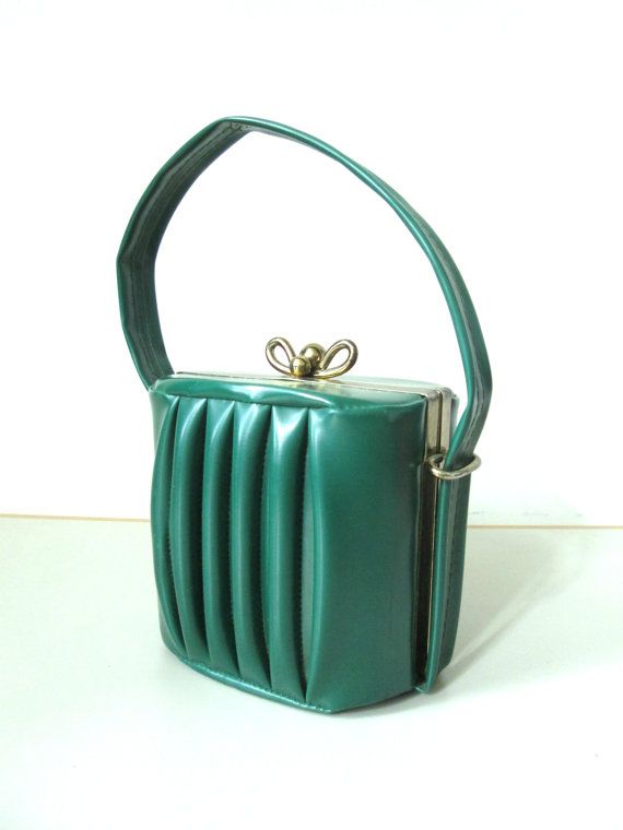 1940s Handbag Art Deco Forest Green Vegan Vinyl Rare and Unique Vintage Purse