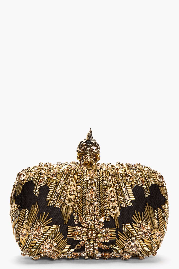 Alexander Mcqueen Gold Lace Punk Skull Glory Embroidered Box Clutch...