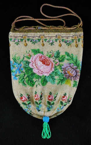 Antique / Vintage Micro Beaded Victorian / Edwardian Floral Purse w/ Roses...