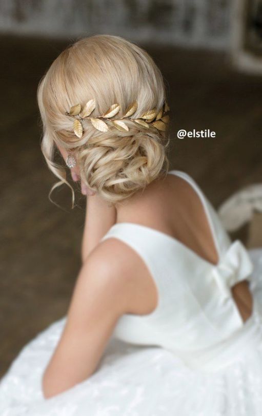 Low Chignon Gold Leaf Hairpiece Wedding Hairstyle - MODwedding