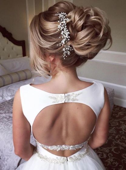 Pulled Back Updo White Hair Vine Wedding Hairstyle - MODwedding