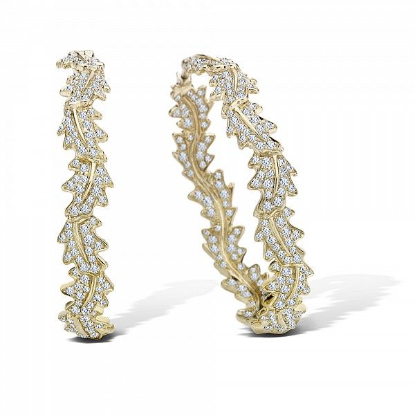 18KY Asprey Oak Leaf Hoop Earrings 2.47ct pave diamonds $12,800.00...