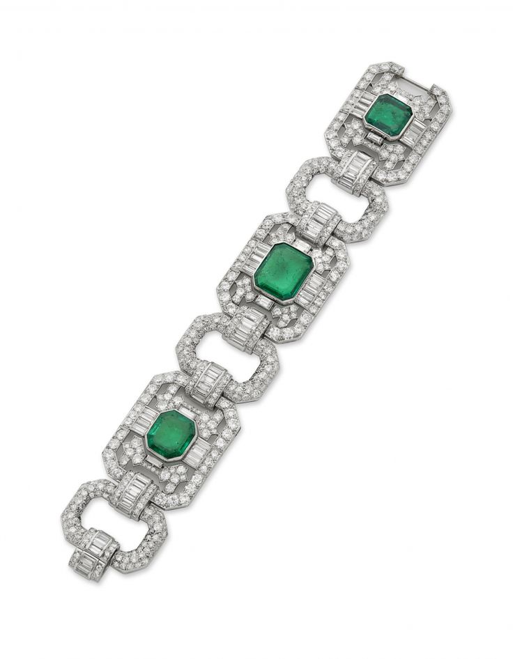 A Diamond and Emerald Bracelet, by Mauboussin...